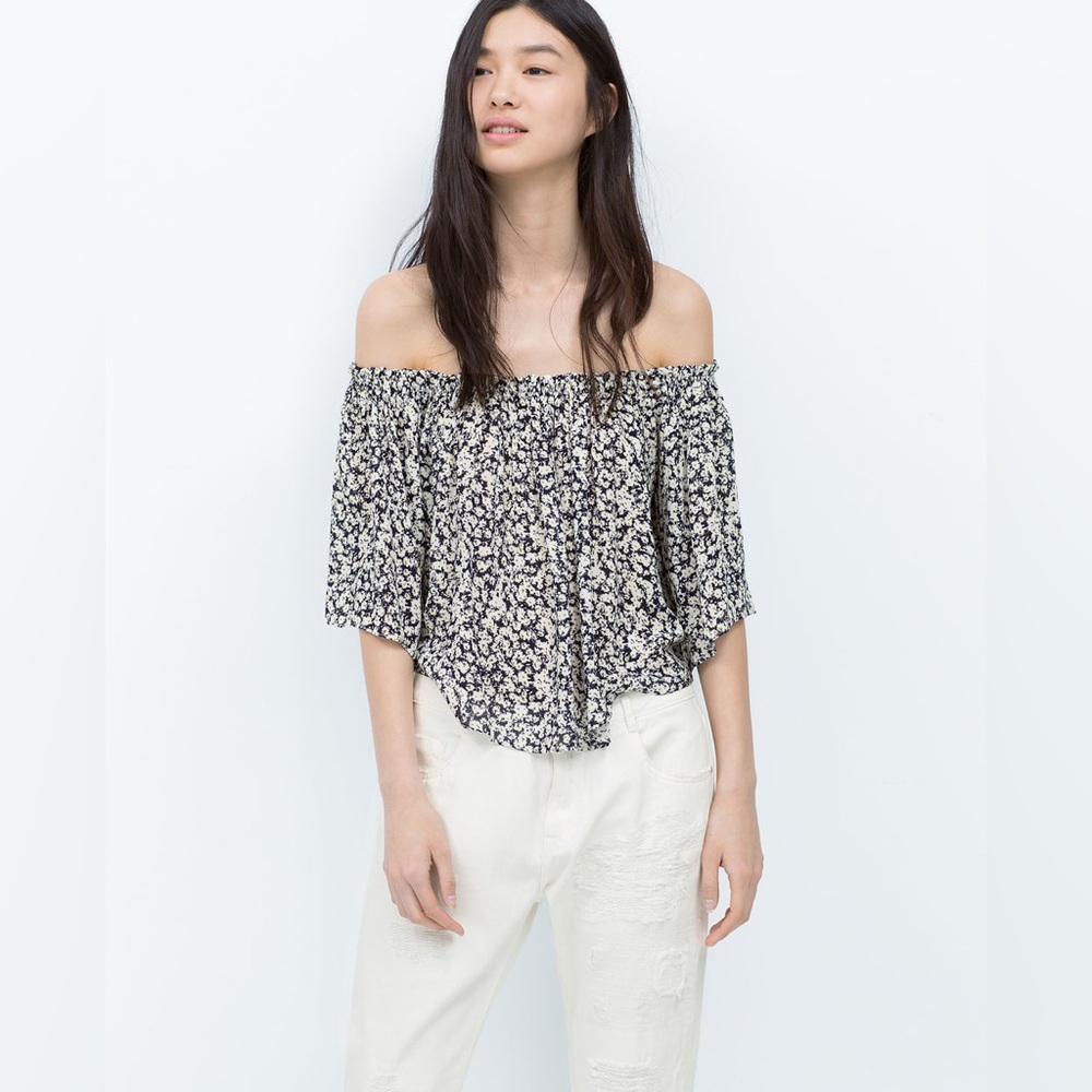 Zara Trafaluc Floral Off-Shoulder Top